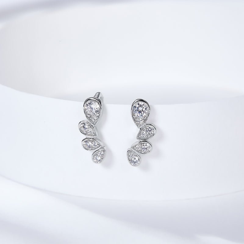 Boucles d’oreilles grimpantes en argent sterling S925 et moissanite, pierres poire, plaqué platine, certificat GRA, coffret cadeau femme - IVOIRART.COM