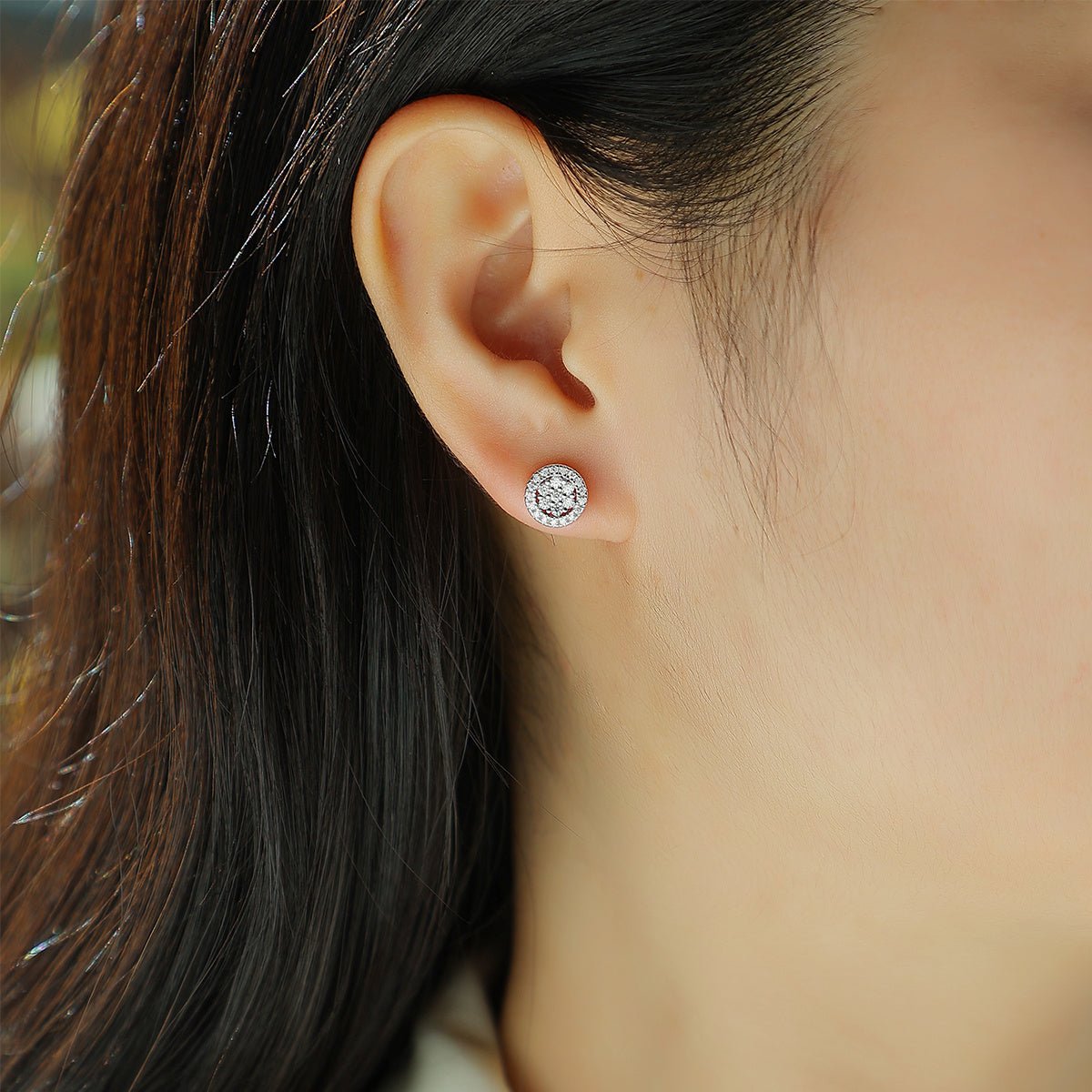 Boucles d'oreilles halo S925 argent Moissanite D-VVS1 plaqué platine 1.4g boîtes - IVOIRART.COM