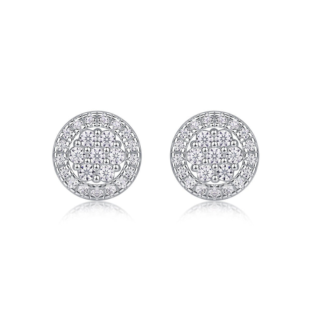 Boucles d'oreilles halo S925 argent Moissanite D-VVS1 plaqué platine 1.4g boîtes - IVOIRART.COM