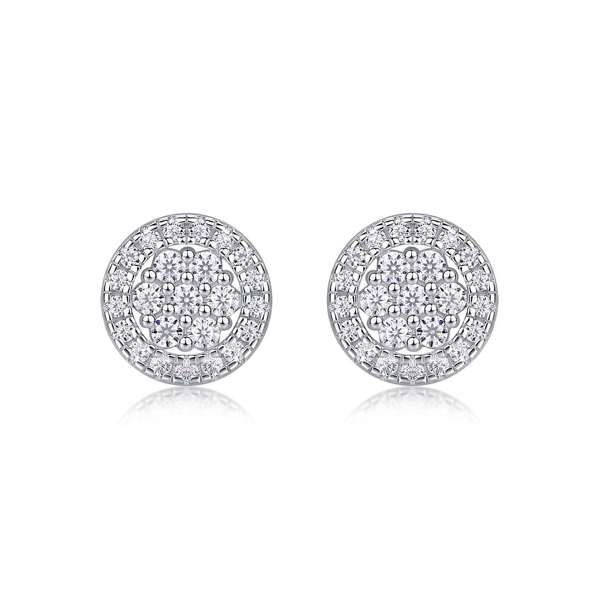 Boucles d'oreilles halo S925 argent Moissanite D-VVS1 plaqué platine 1.4g boîtes - IVOIRART.COM