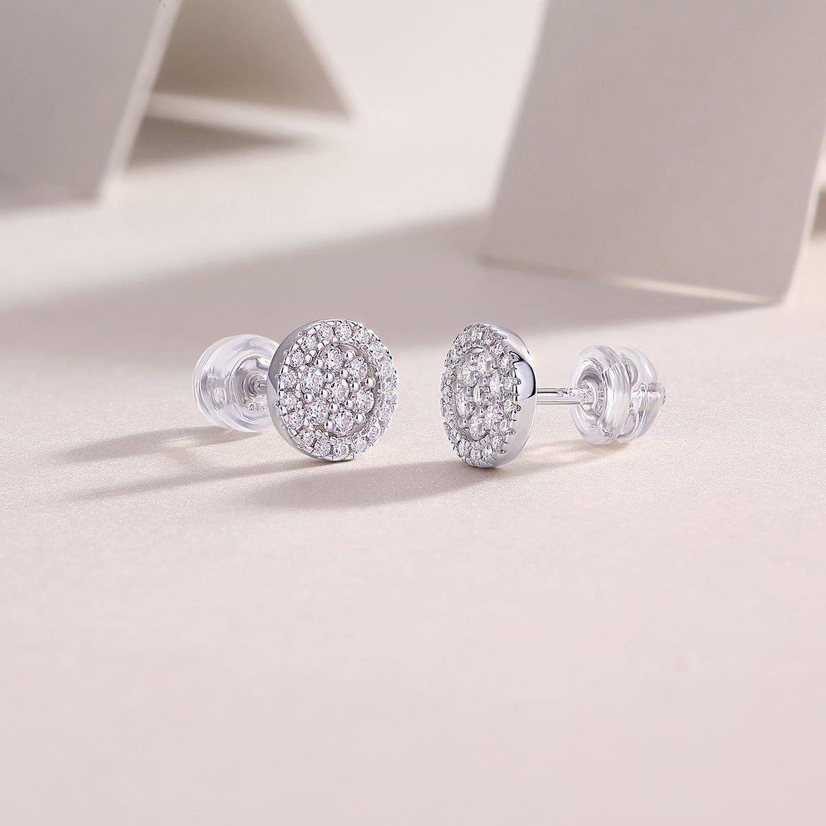 Boucles d'oreilles halo S925 argent Moissanite D-VVS1 plaqué platine 1.4g boîtes - IVOIRART.COM