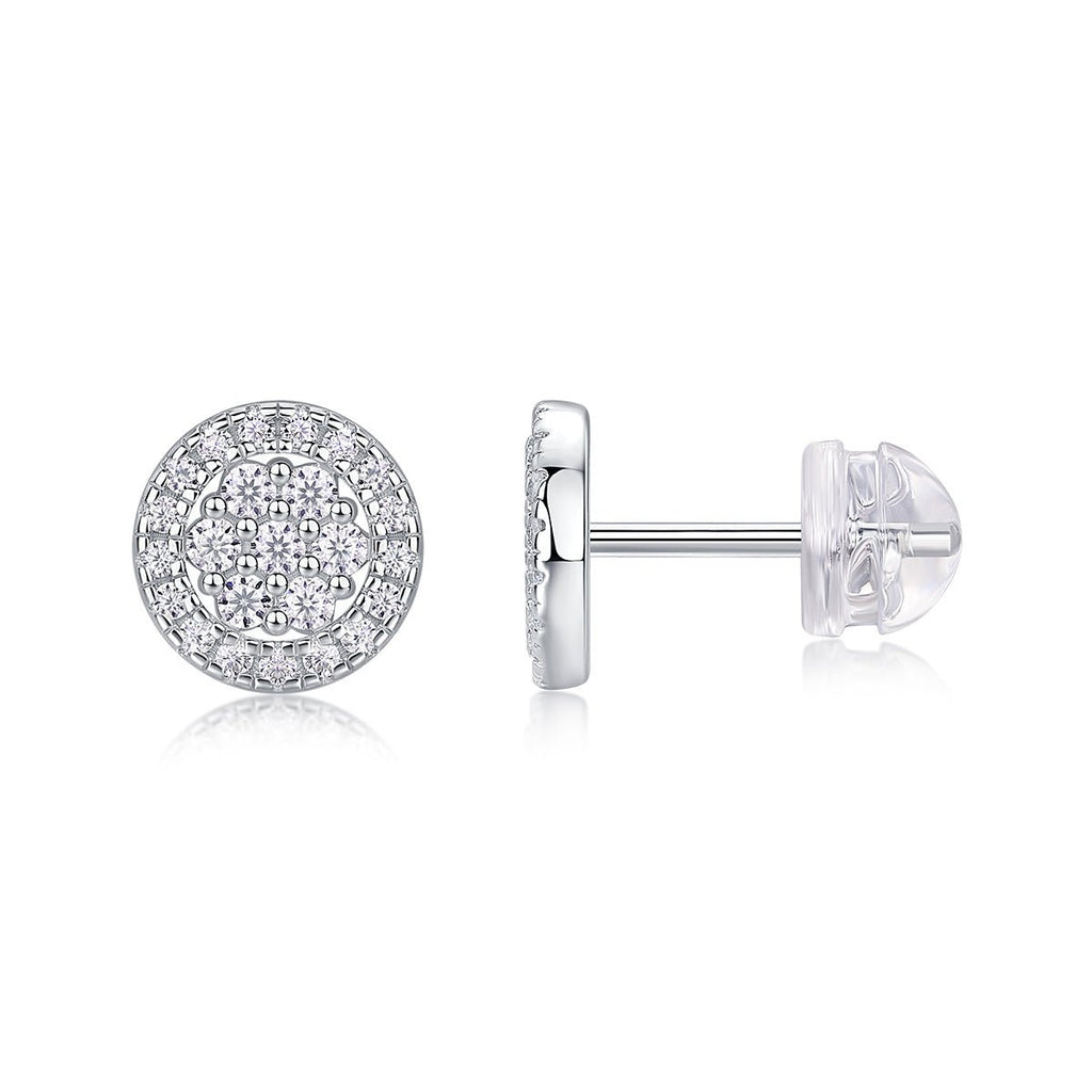 Boucles d'oreilles halo S925 argent Moissanite D-VVS1 plaqué platine 1.4g boîtes - IVOIRART.COM