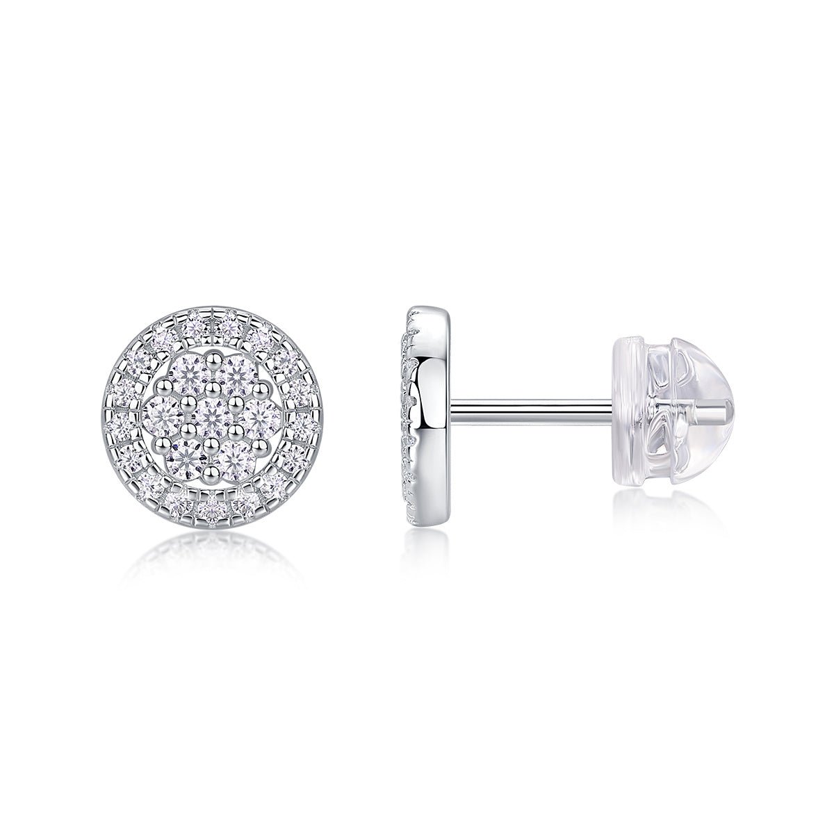 Boucles d'oreilles halo S925 argent Moissanite D-VVS1 plaqué platine 1.4g boîtes - IVOIRART.COM
