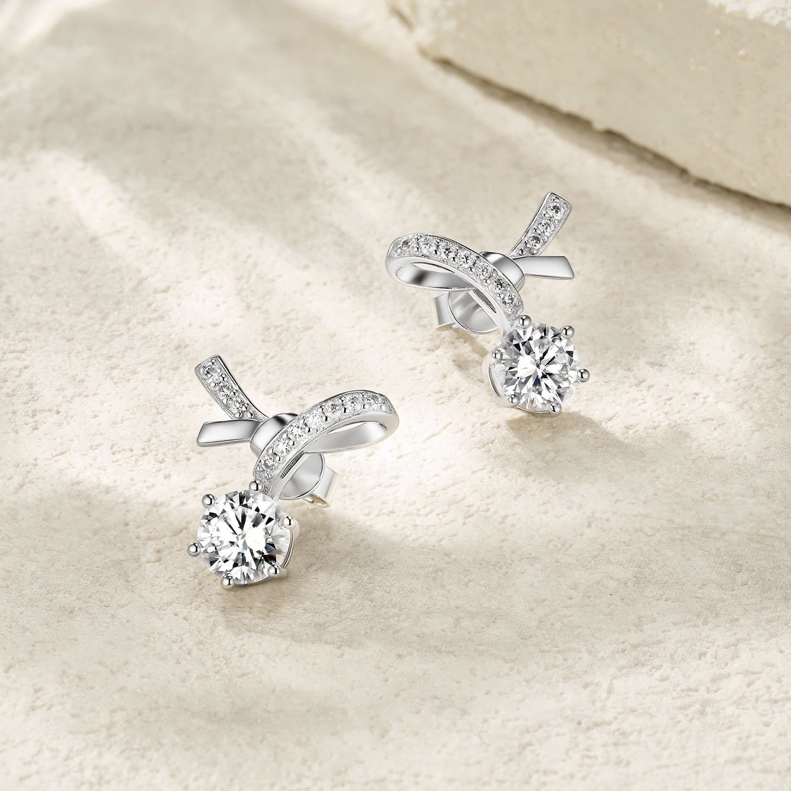 Boucles d'oreilles nœud ruban S925 argent 1ct Moissanite D-VVS1 pavé platine3.5g - IVOIRART.COM