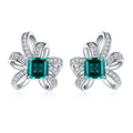 Boucles d'oreilles nœud S925 argent Rubis/Émeraude 6x6mm plaqué platine 3.2g co. - IVOIRART.COM