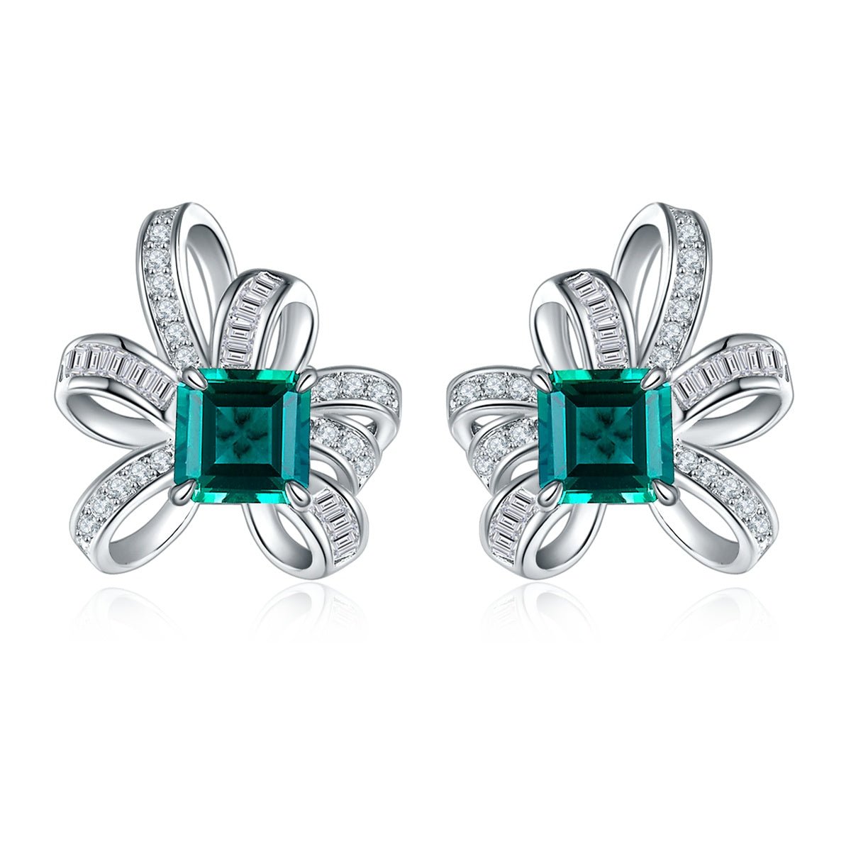 Boucles d'oreilles nœud S925 argent Rubis/Émeraude 6x6mm plaqué platine 3.2g co. - IVOIRART.COM