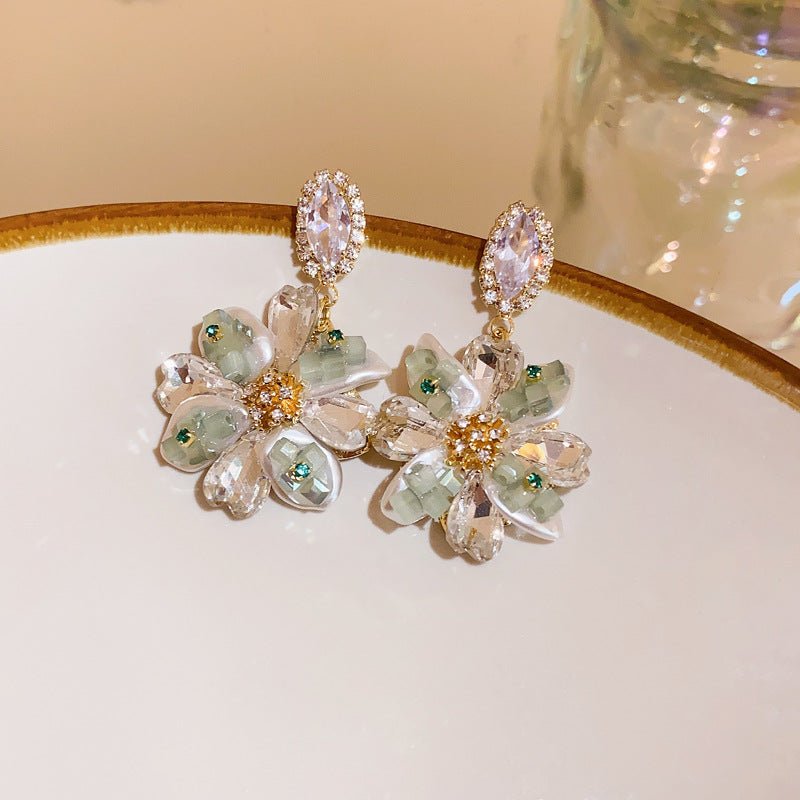Boucles d'oreilles ovales florales argentées strassées - Style français été luxe! - IVOIRART.COM