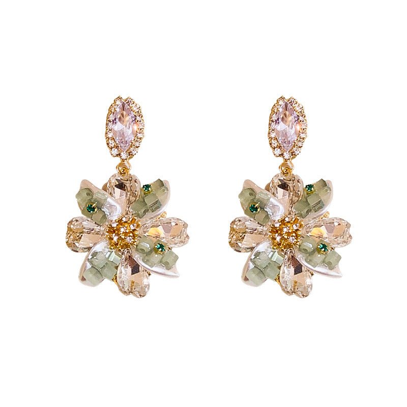 Boucles d'oreilles ovales florales argentées strassées - Style français été luxe! - IVOIRART.COM