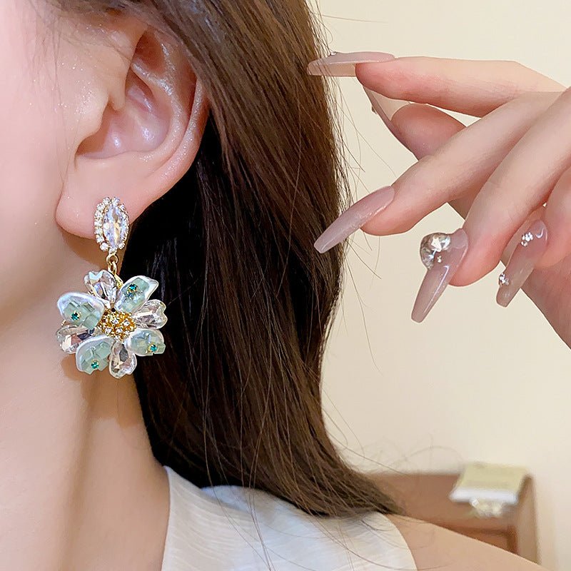Boucles d'oreilles ovales florales argentées strassées - Style français été luxe! - IVOIRART.COM