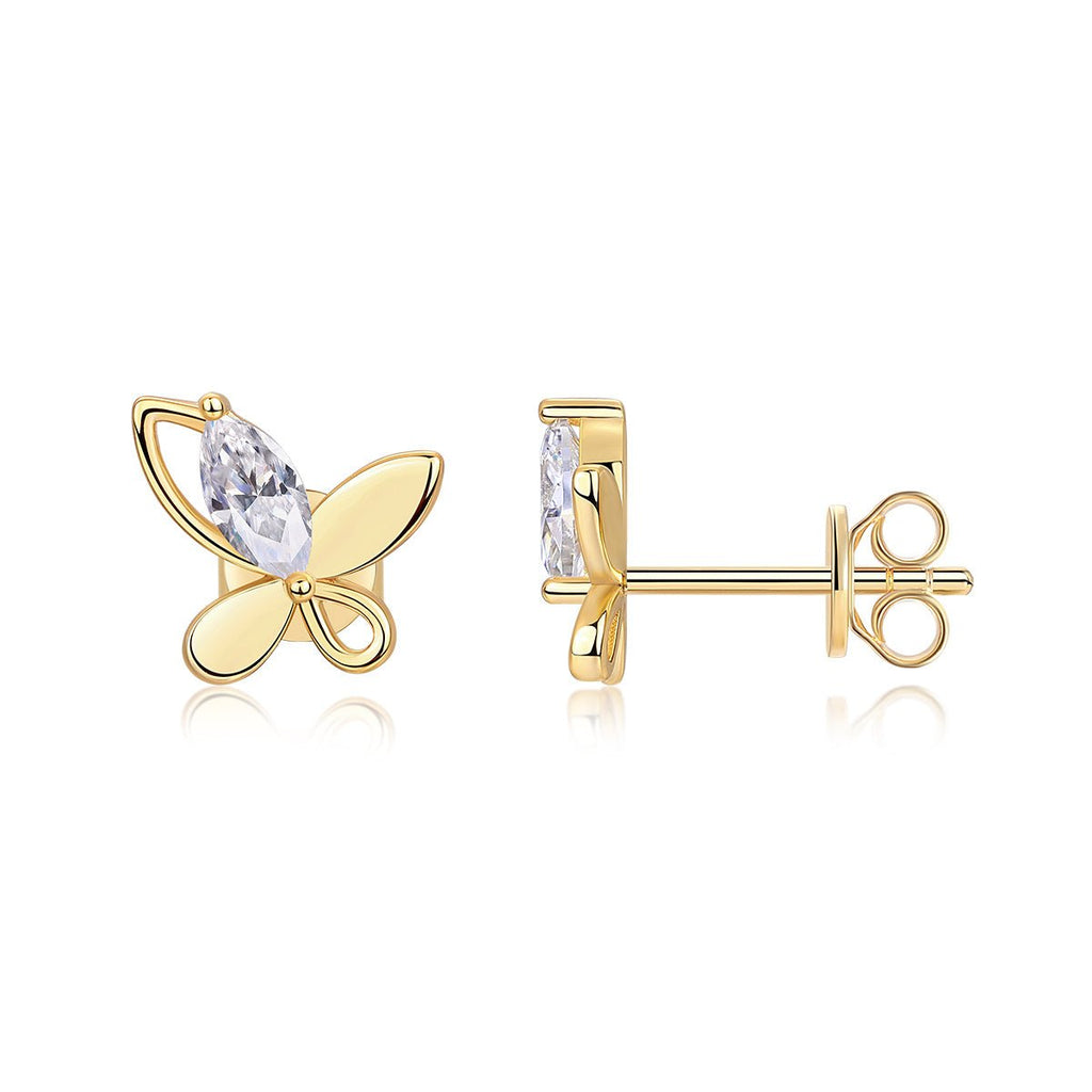Boucles d'oreilles papillon S925 argent plaqué or Moissanite D-VVS1 4.8g Cadeau! - IVOIRART.COM