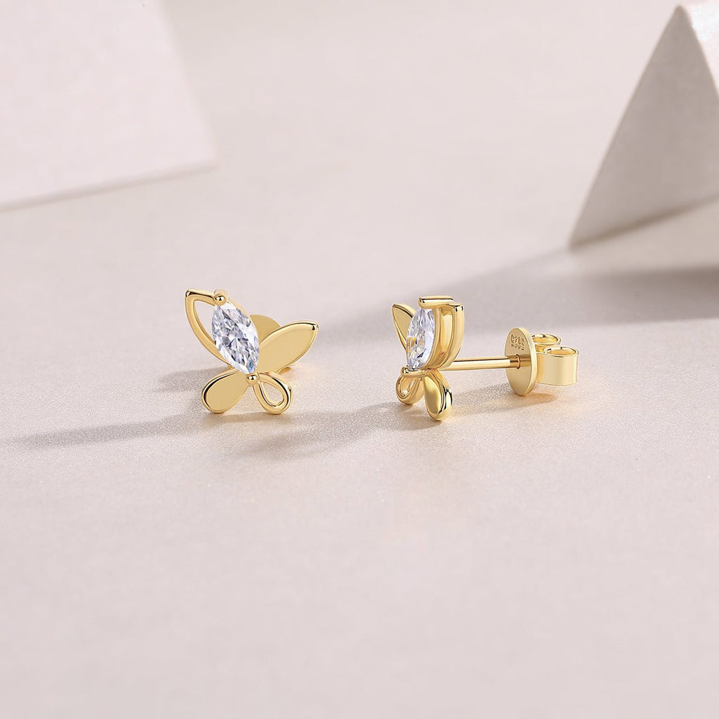 Boucles d'oreilles papillon S925 argent plaqué or Moissanite D-VVS1 4.8g Cadeau! - IVOIRART.COM