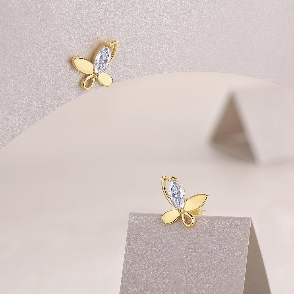 Boucles d'oreilles papillon S925 argent plaqué or Moissanite D-VVS1 4.8g Cadeau! - IVOIRART.COM