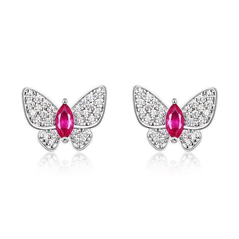 Boucles d'oreilles papillon S925 argent sterling, rubis saphir émeraude plaquéPt - IVOIRART.COM