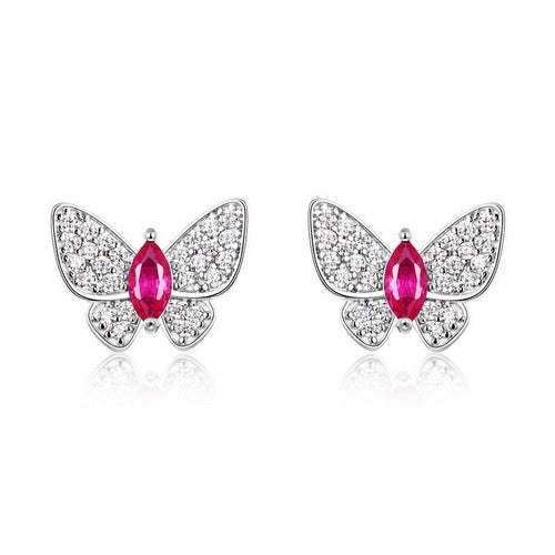 Boucles d'oreilles papillon S925 argent sterling, rubis saphir émeraude plaquéPt - IVOIRART.COM
