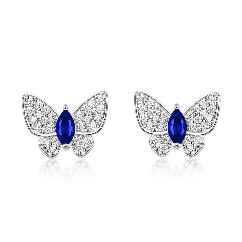 Boucles d'oreilles papillon S925 argent sterling, rubis saphir émeraude plaquéPt - IVOIRART.COM