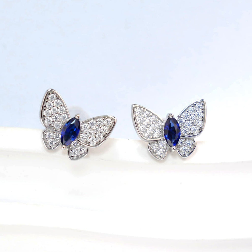 Boucles d'oreilles papillon S925 argent sterling, rubis saphir émeraude plaquéPt - IVOIRART.COM
