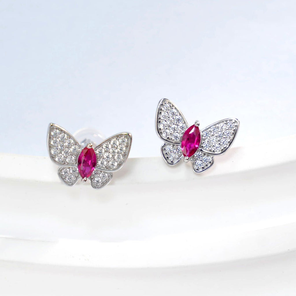 Boucles d'oreilles papillon S925 argent sterling, rubis saphir émeraude plaquéPt - IVOIRART.COM