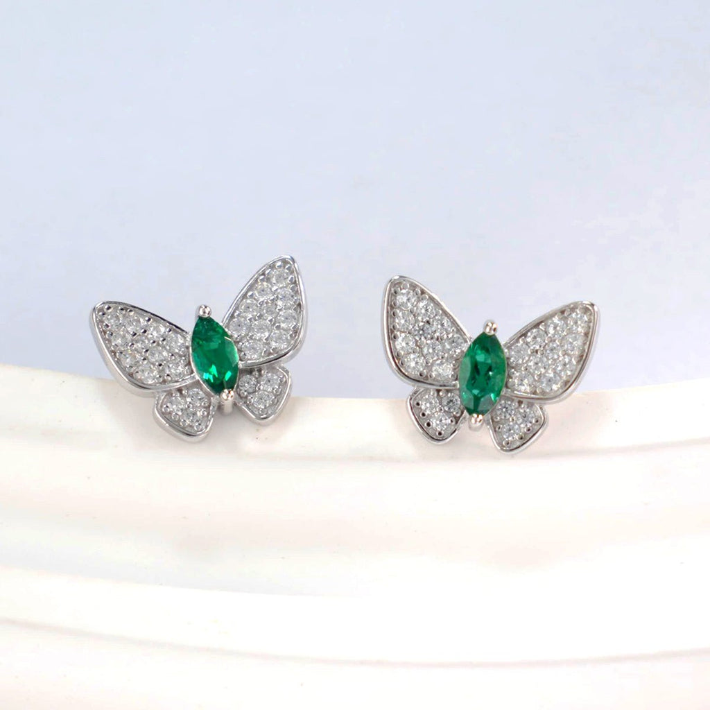 Boucles d'oreilles papillon S925 argent sterling, rubis saphir émeraude plaquéPt - IVOIRART.COM