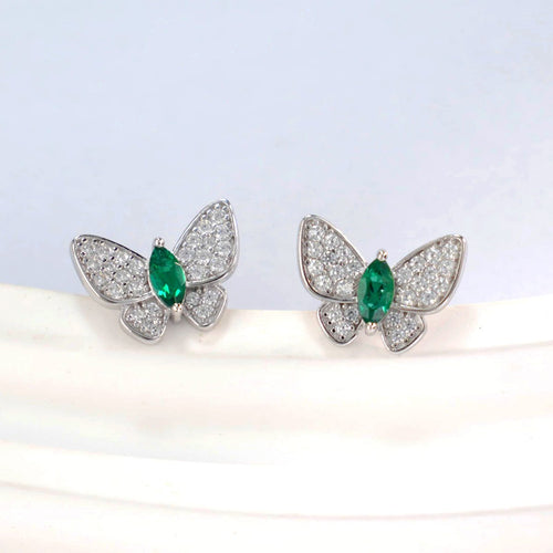 Boucles d'oreilles papillon S925 argent sterling, rubis saphir émeraude plaquéPt - IVOIRART.COM