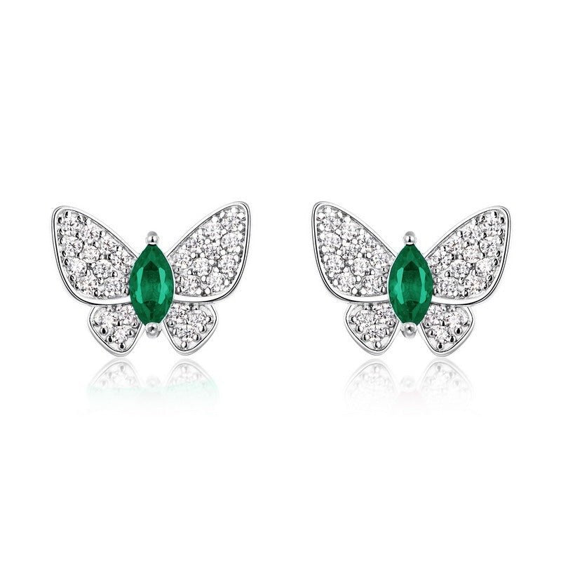 Boucles d'oreilles papillon S925 argent sterling, rubis saphir émeraude plaquéPt - IVOIRART.COM