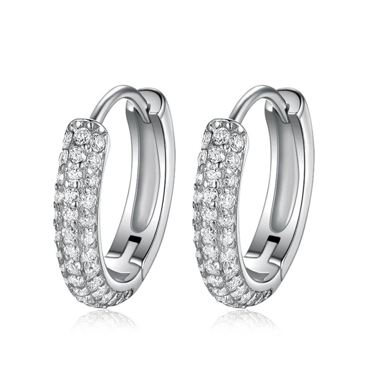Boucles d'oreilles pavées S925 argent 86 moissanites D-VVS1 plaqué platine 1.7g - IVOIRART.COM