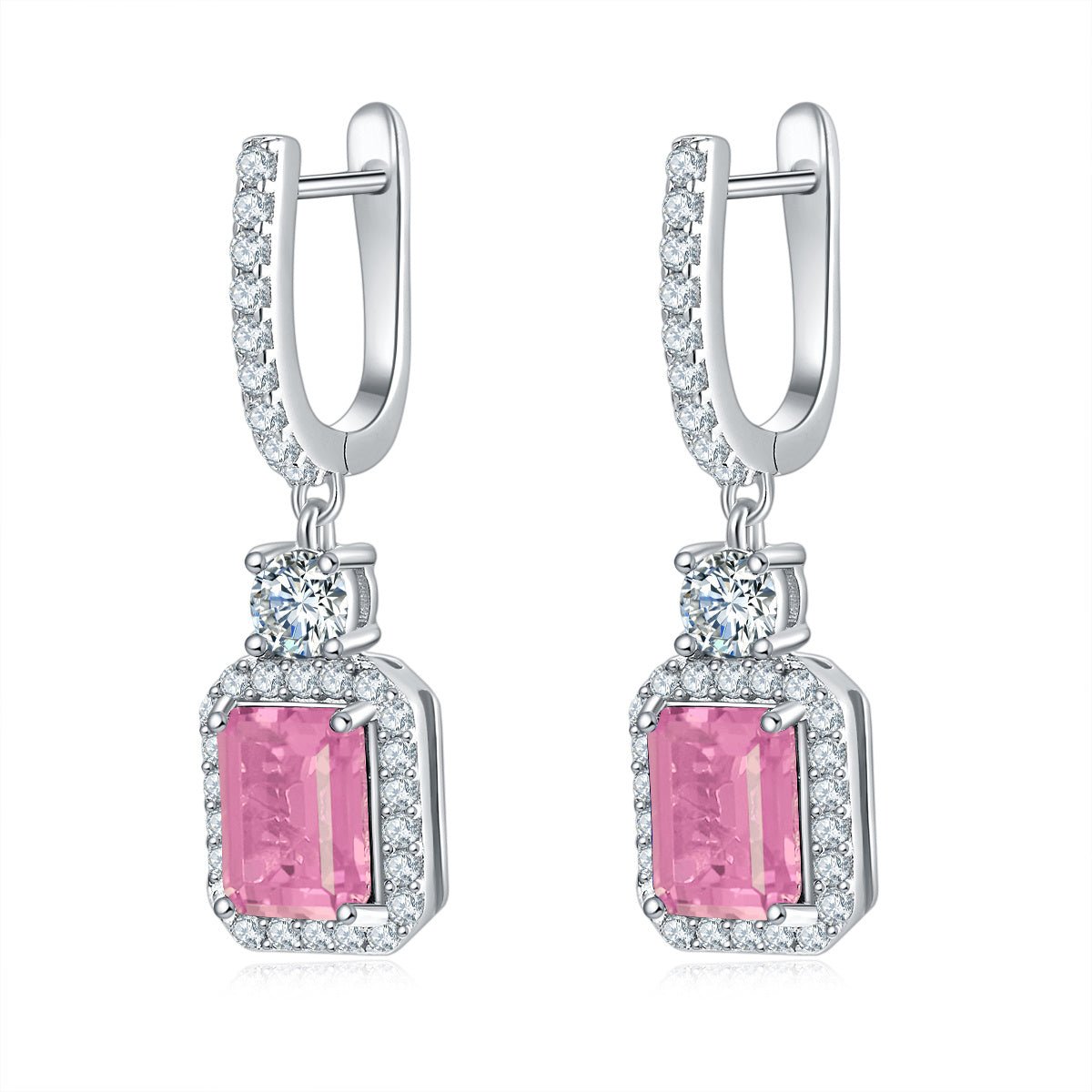 Boucles doreilles pendant S925 argent labgrown émeraude 6x8mm 6ct plaqué platine - IVOIRART.COM