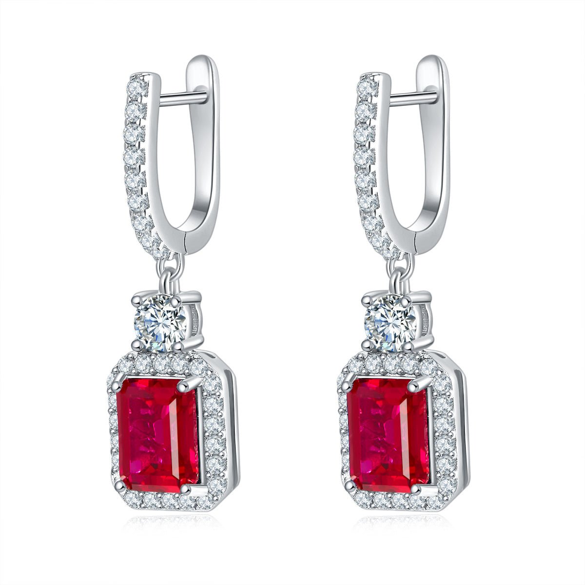 Boucles doreilles pendant S925 argent labgrown émeraude 6x8mm 6ct plaqué platine - IVOIRART.COM