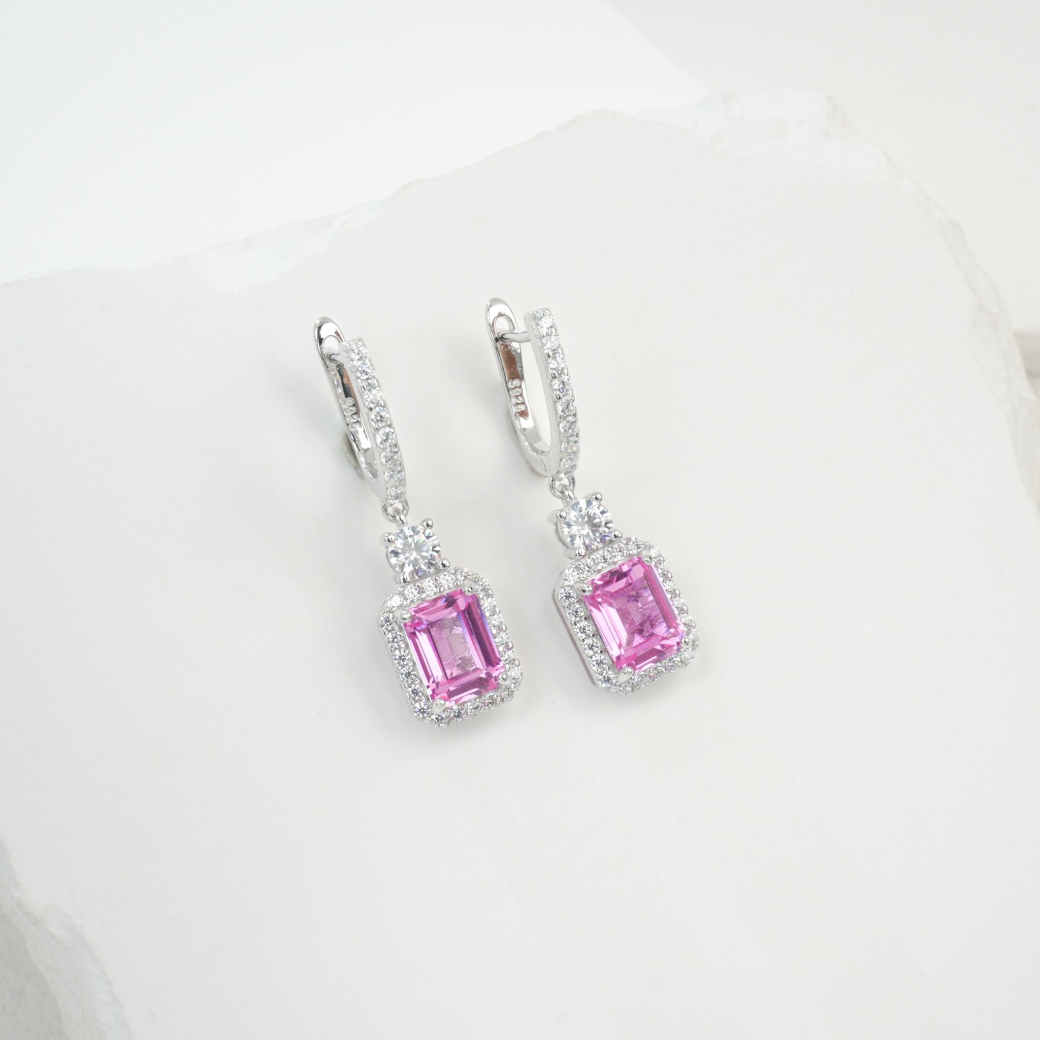 Boucles doreilles pendant S925 argent labgrown émeraude 6x8mm 6ct plaqué platine - IVOIRART.COM