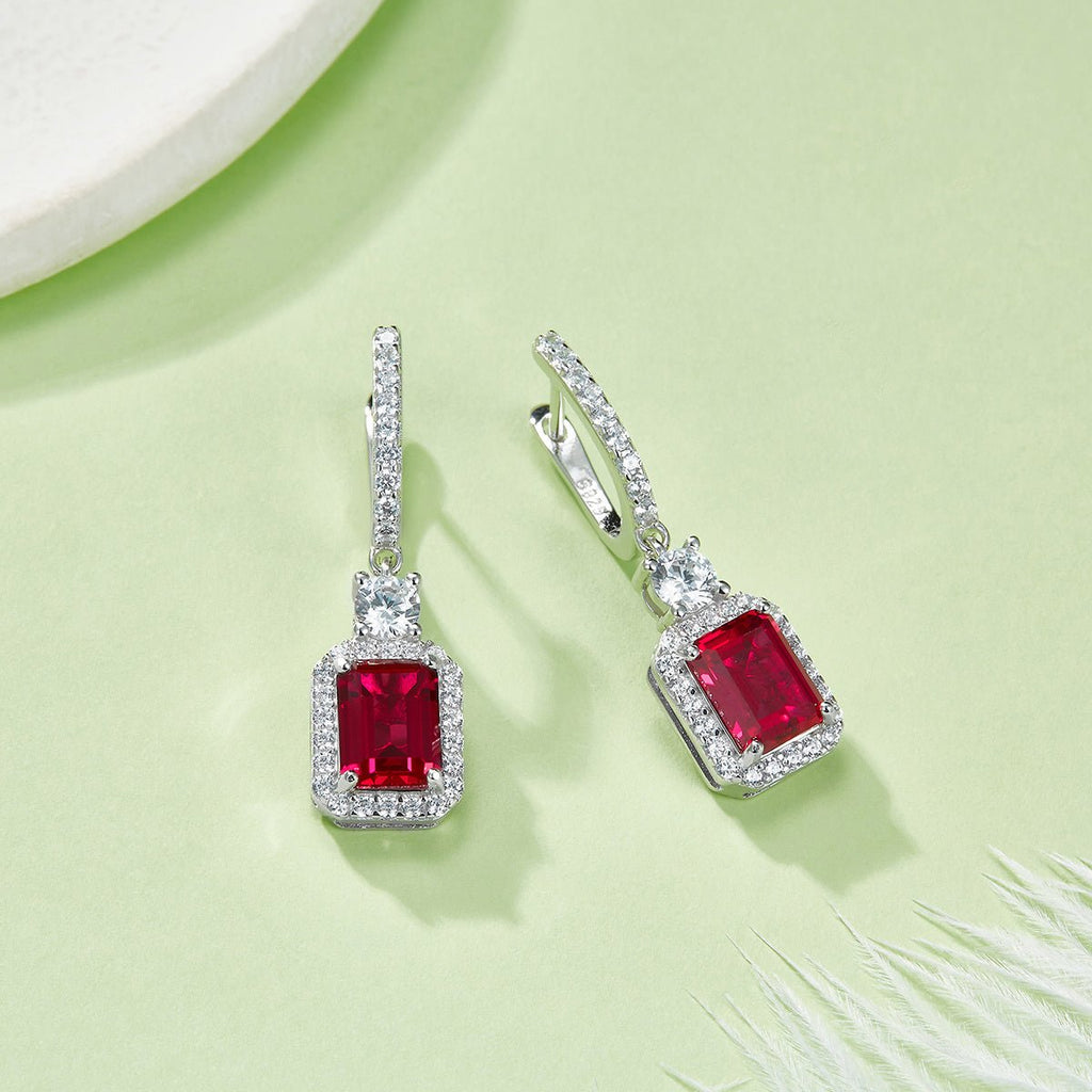 Boucles doreilles pendant S925 argent labgrown émeraude 6x8mm 6ct plaqué platine - IVOIRART.COM