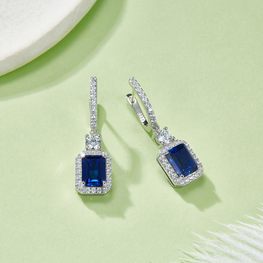 Boucles doreilles pendant S925 argent labgrown émeraude 6x8mm 6ct plaqué platine - IVOIRART.COM