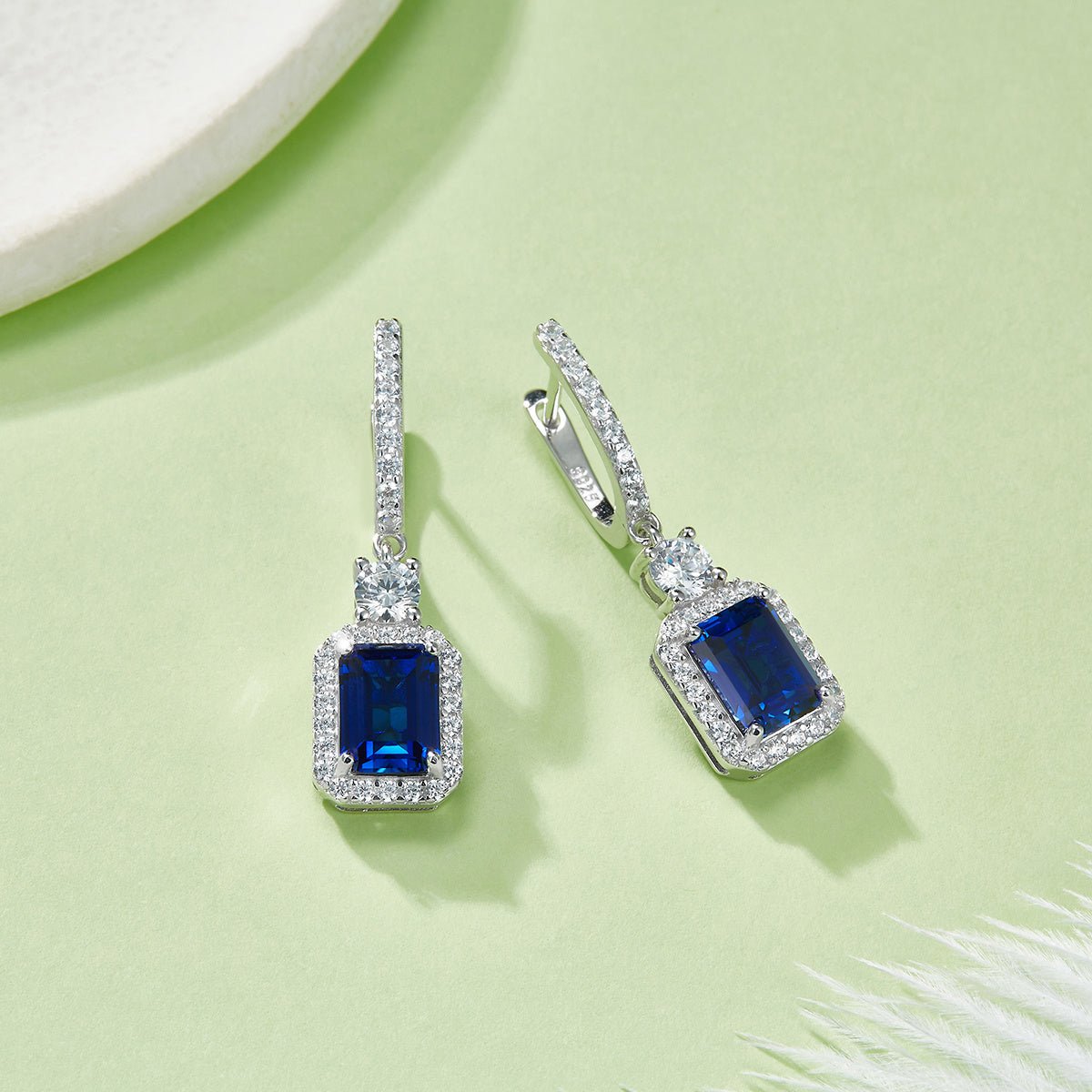 Boucles doreilles pendant S925 argent labgrown émeraude 6x8mm 6ct plaqué platine - IVOIRART.COM