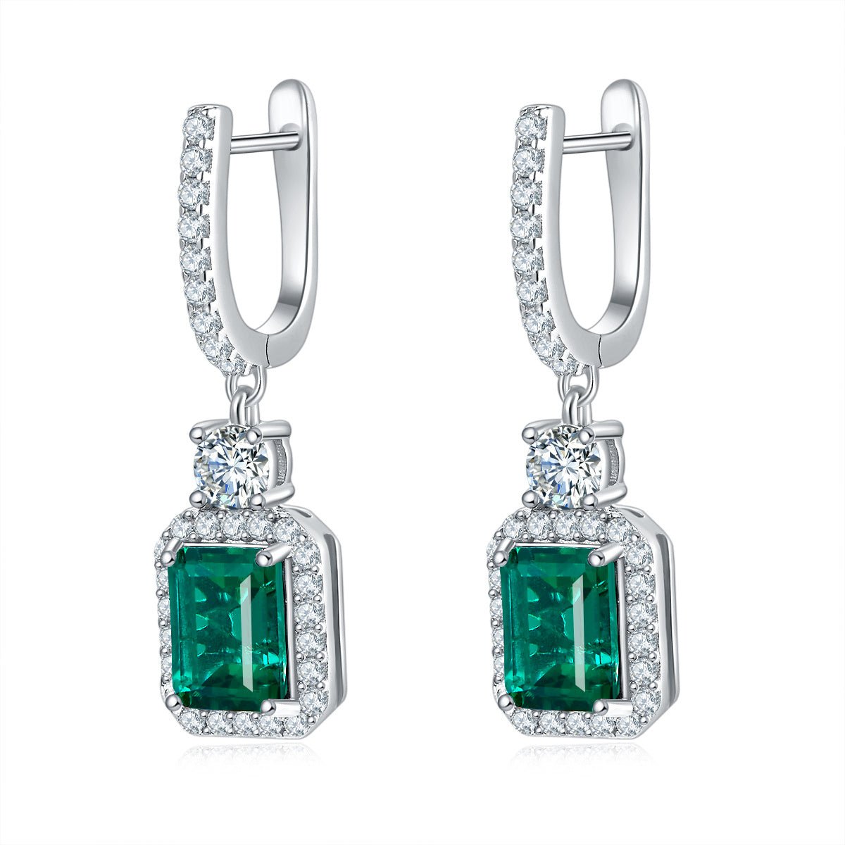 Boucles doreilles pendant S925 argent labgrown émeraude 6x8mm 6ct plaqué platine - IVOIRART.COM