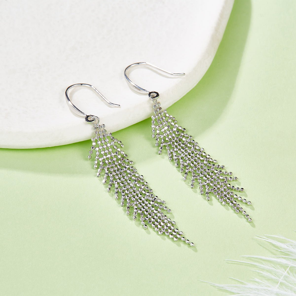 Boucles d'oreilles pendantes à pompons argent sterling S925 59,8 mm légères - IVOIRART.COM