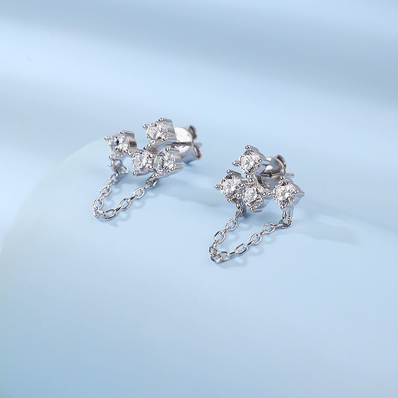 Boucles d'oreilles pendantes asymétriques en argent S925 avec zircon multicolore et pompon, bijoux polyvalents uniques pour femmes - IVOIRART.COM