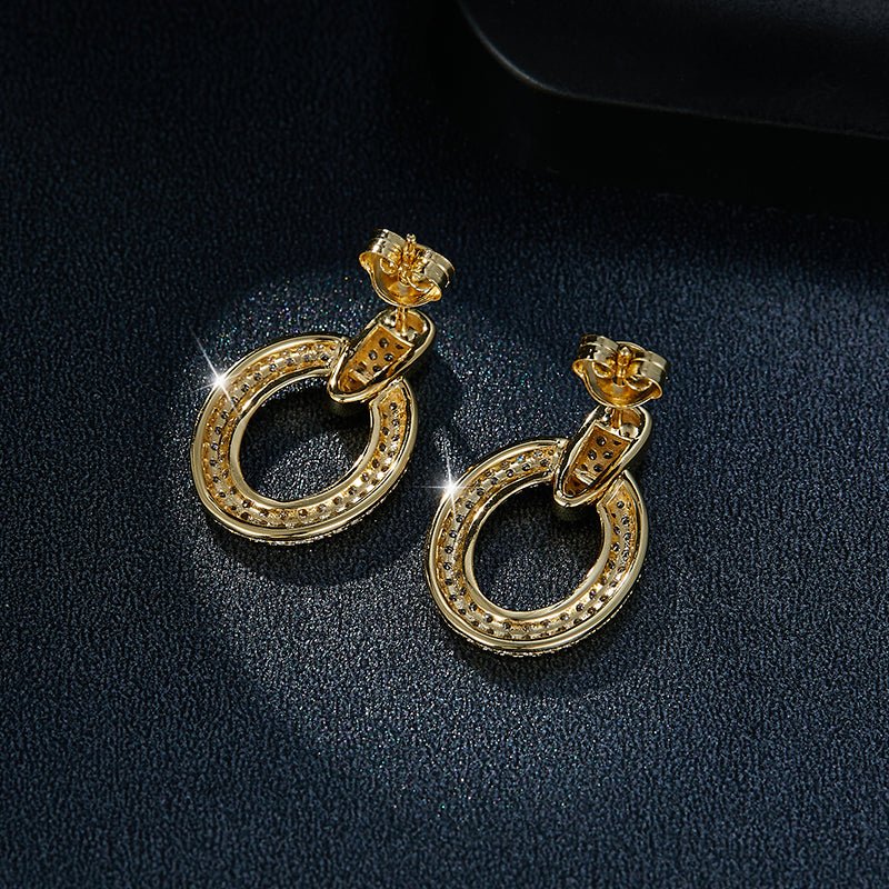 Boucles d'oreilles pendantes cercle pavé complet en moissanite plaqué or argent sterling S925, coffret cadeau luxe - IVOIRART.COM