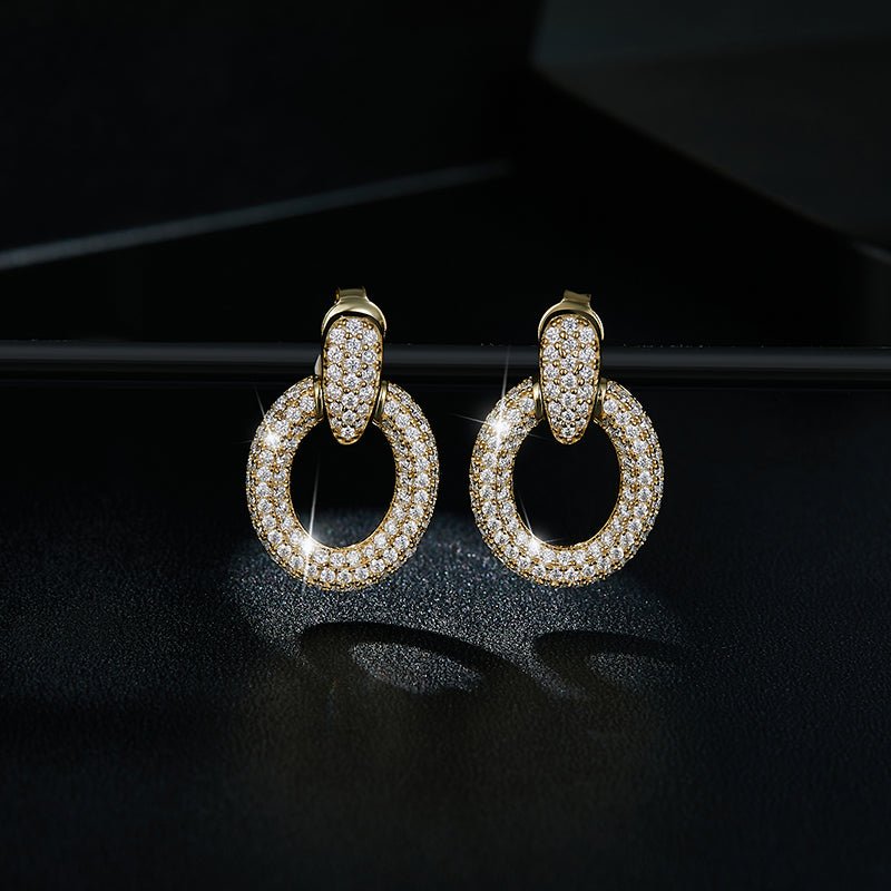 Boucles d'oreilles pendantes cercle pavé complet en moissanite plaqué or argent sterling S925, coffret cadeau luxe - IVOIRART.COM