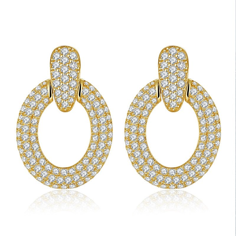 Boucles d'oreilles pendantes cercle pavé complet en moissanite plaqué or argent sterling S925, coffret cadeau luxe - IVOIRART.COM
