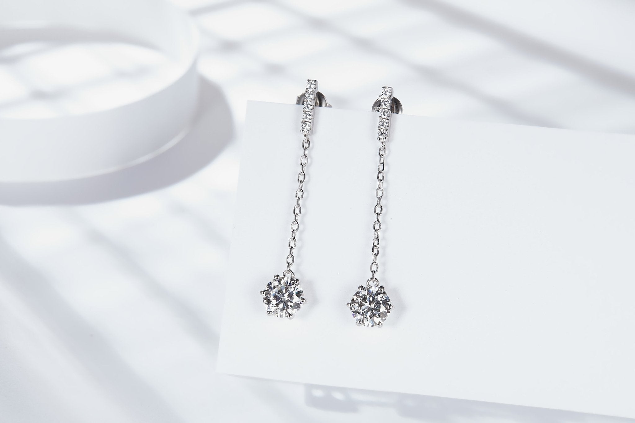 Boucles d'Oreilles Pendantes Chaîne en Argent Sterling S925 Moissanite 0,5 ou 1CT Plaquées Platine, Élégant Coffret Cadeau Certifié GRA - IVOIRART.COM