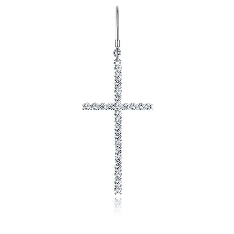 Boucles d'Oreilles Pendantes Croix en Moissanite Argent Sterling S925 avec Crochet Pavé Certificat GRA Plaqué Platine Coffret Cadeau - IVOIRART.COM
