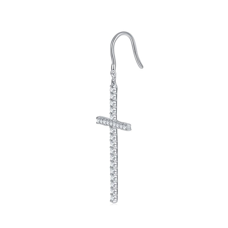 Boucles d'Oreilles Pendantes Croix en Moissanite Argent Sterling S925 avec Crochet Pavé Certificat GRA Plaqué Platine Coffret Cadeau - IVOIRART.COM