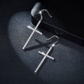Boucles d'Oreilles Pendantes Croix en Moissanite Argent Sterling S925 avec Crochet Pavé Certificat GRA Plaqué Platine Coffret Cadeau - IVOIRART.COM
