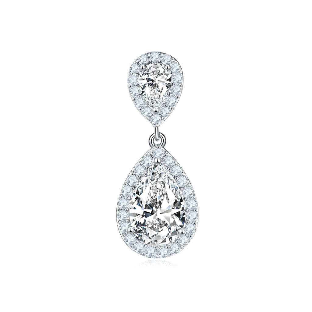 Boucles d'oreilles pendantes en argent 925 plaqué platine, moissanite poire 6x9mm - IVOIRART.COM
