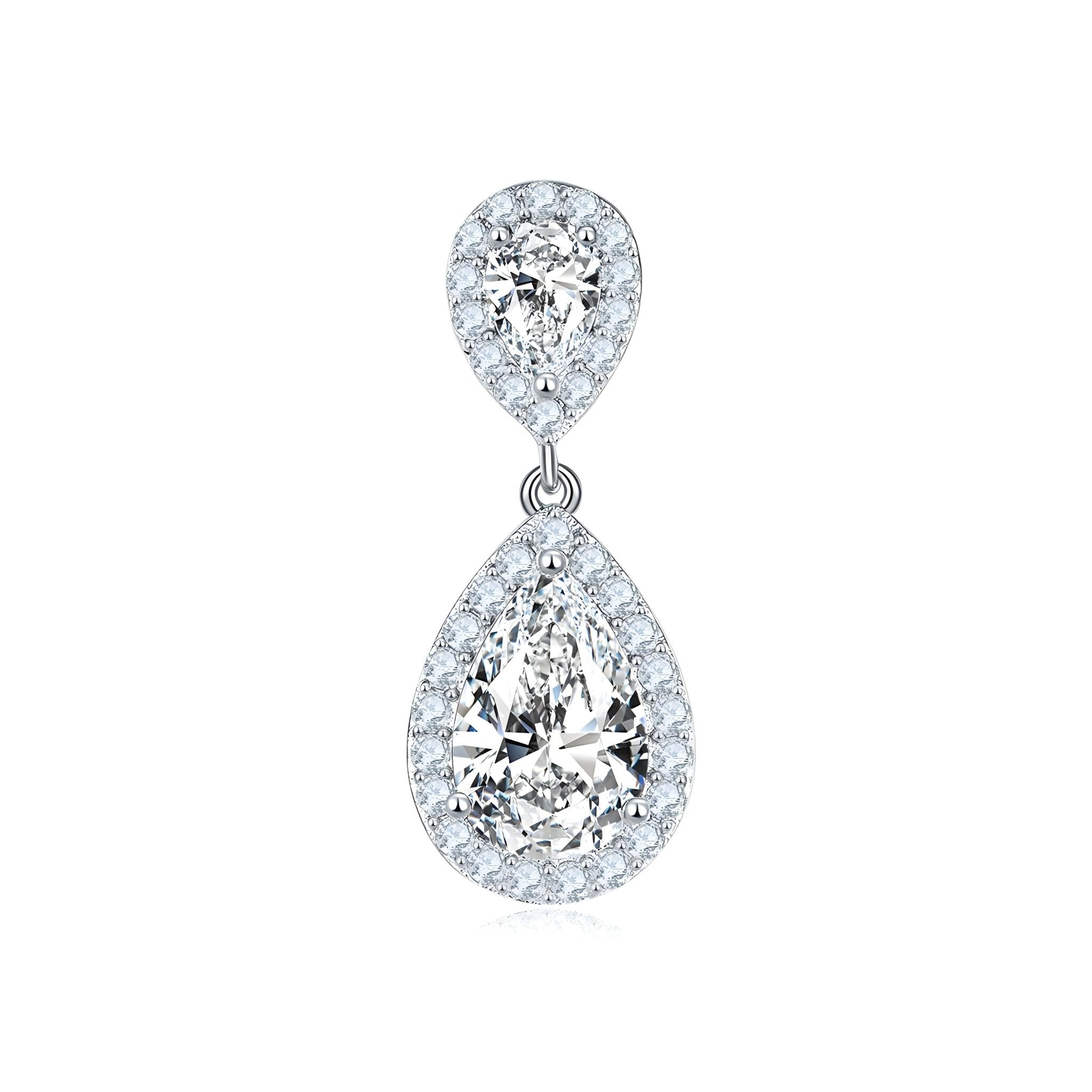 Boucles d'oreilles pendantes en argent 925 plaqué platine, moissanite poire 6x9mm - IVOIRART.COM