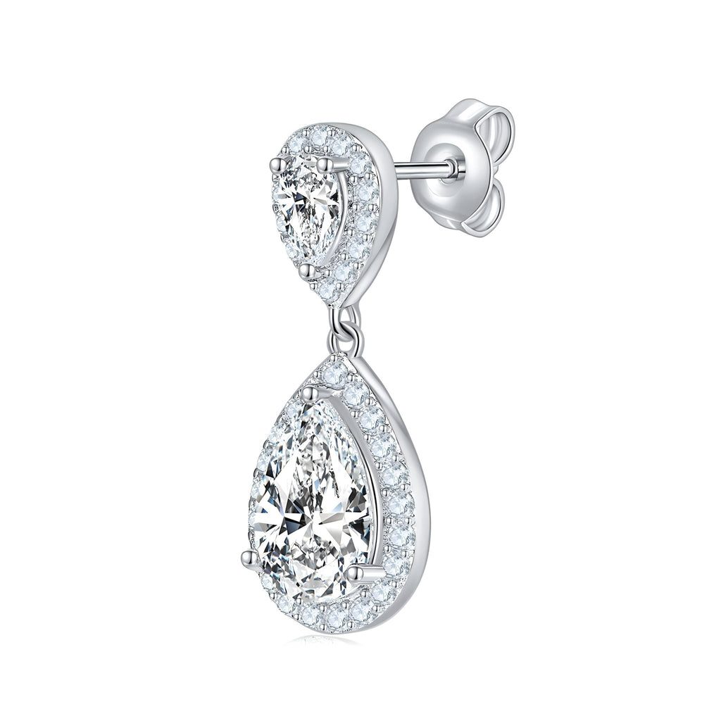 Boucles d'oreilles pendantes en argent 925 plaqué platine, moissanite poire 6x9mm - IVOIRART.COM