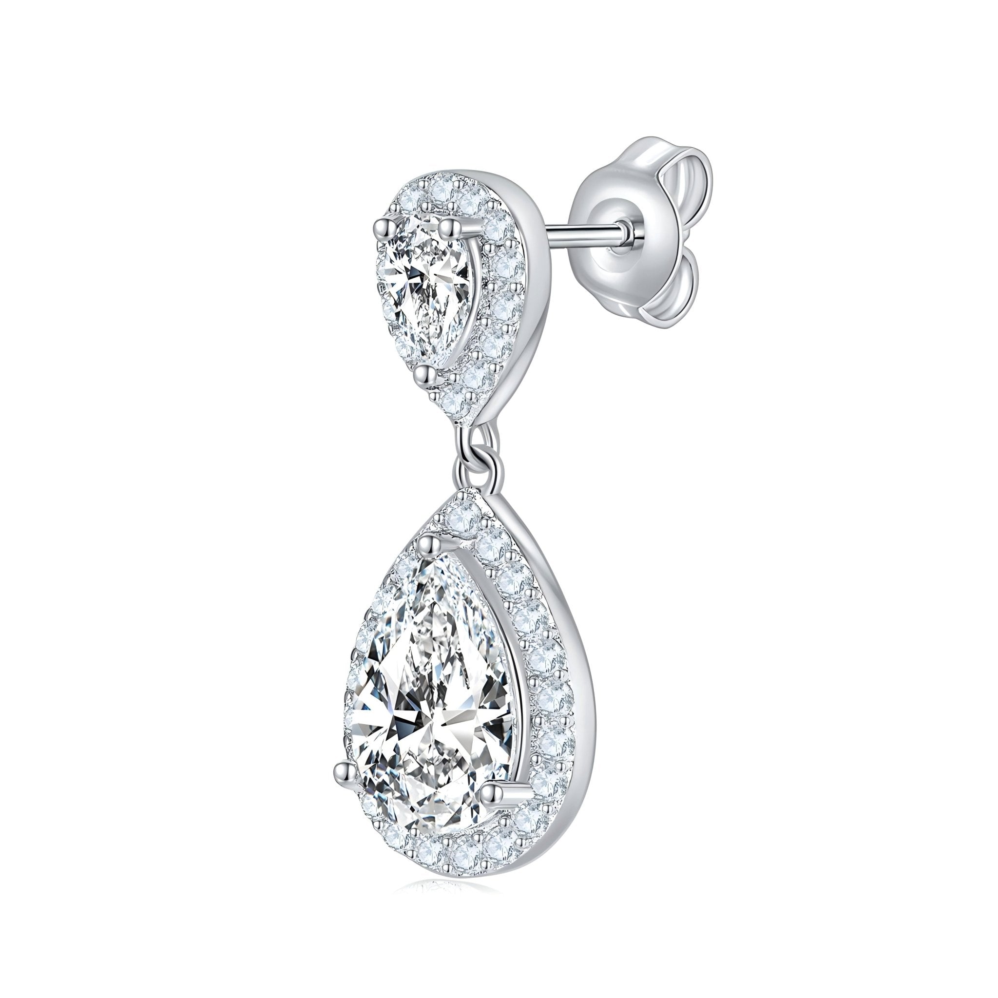 Boucles d'oreilles pendantes en argent 925 plaqué platine, moissanite poire 6x9mm - IVOIRART.COM