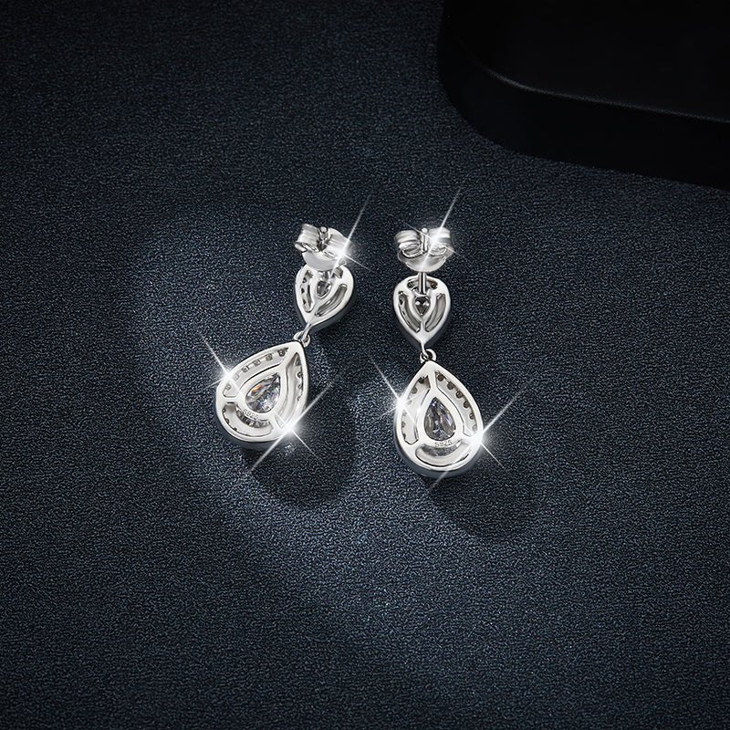 Boucles d'oreilles pendantes en argent 925 plaqué platine, moissanite poire 6x9mm - IVOIRART.COM