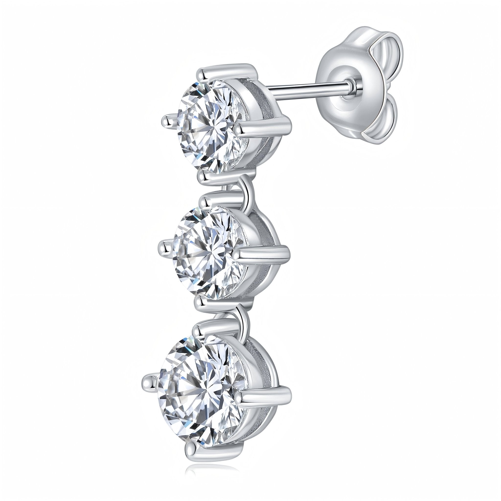 Boucles d'oreilles pendantes en argent S925 Moissanite 3 pierres rondes - IVOIRART.COM