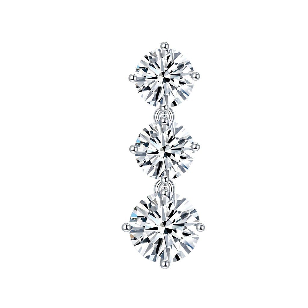 Boucles d'oreilles pendantes en argent S925 Moissanite 3 pierres rondes - IVOIRART.COM