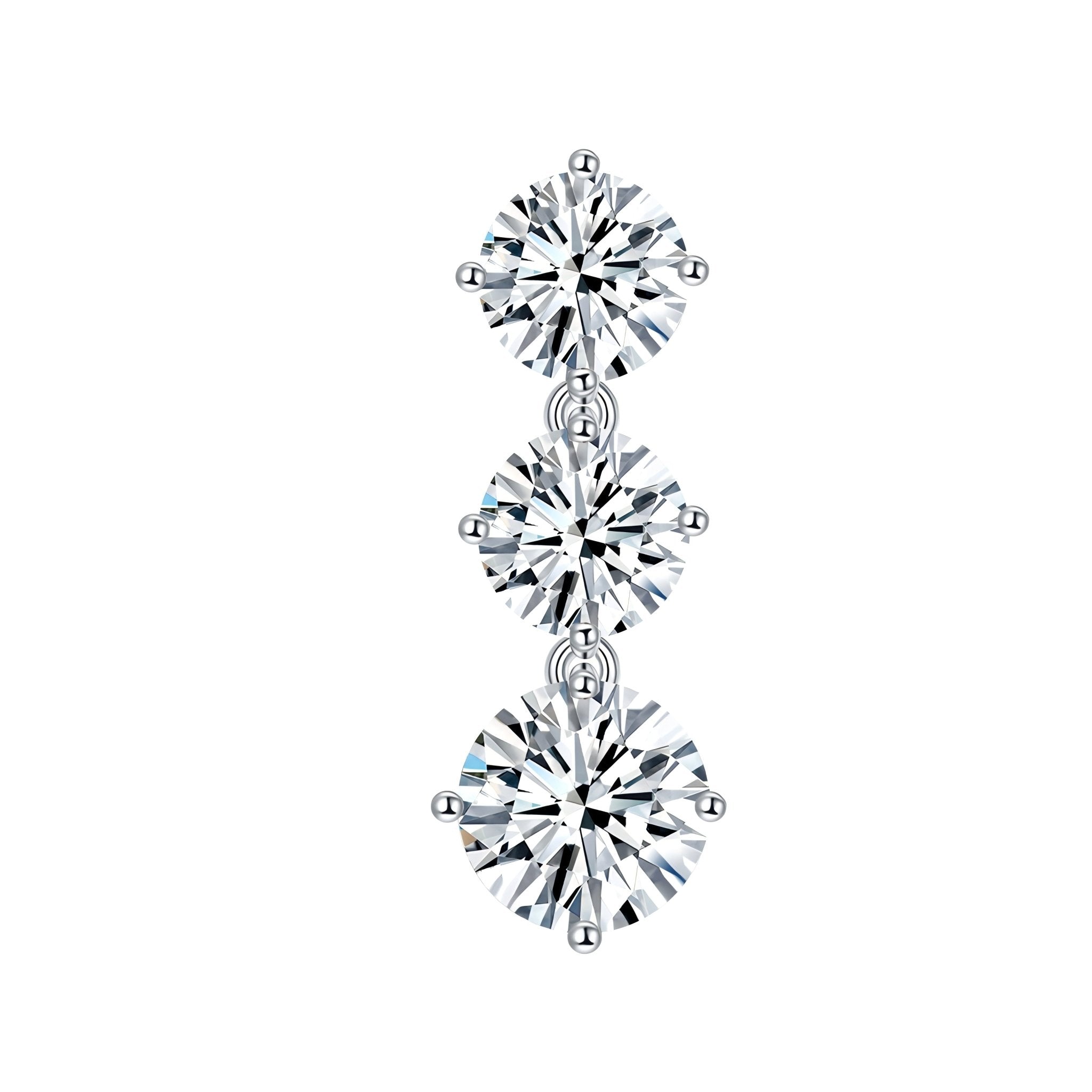 Boucles d'oreilles pendantes en argent S925 Moissanite 3 pierres rondes - IVOIRART.COM