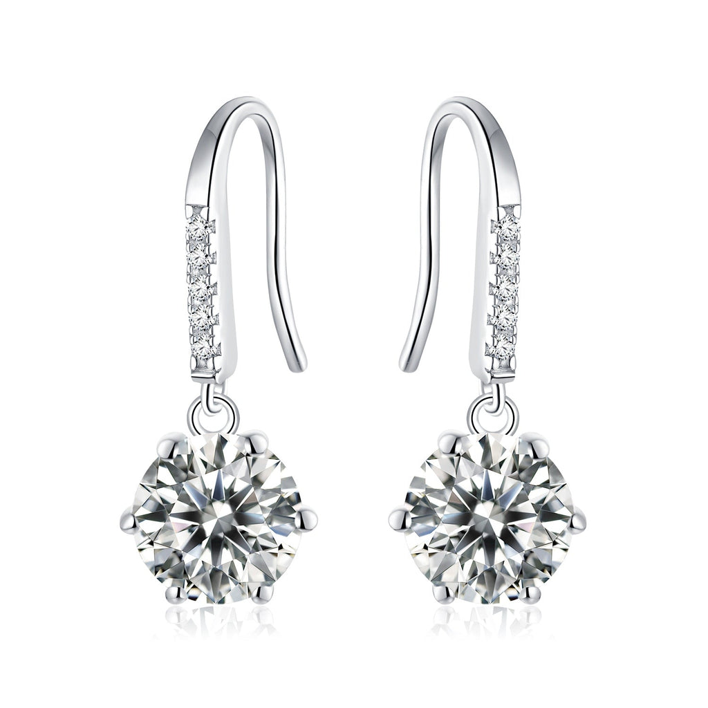 Boucles d’oreilles pendantes en argent sterling S925 0,5CT moissanite avec crochet long plaqué platine - IVOIRART.COM